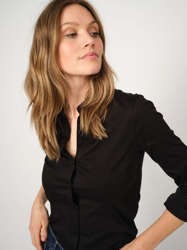 Mos Mosh Tina Jersey Shirt Black-Shirts-West of Woodward Boutique-Vancouver-Canada