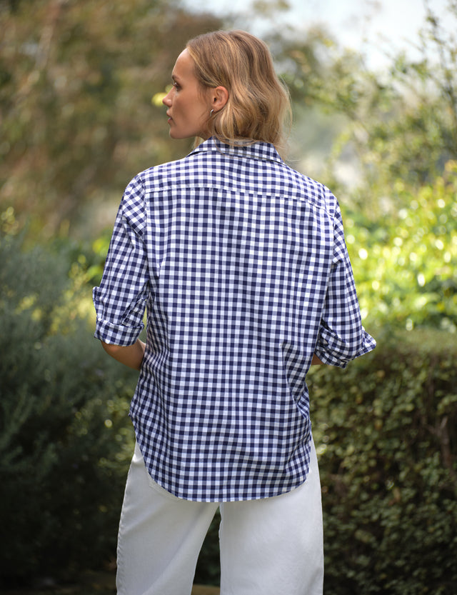 Frank & Eileen Eileen Button Up Shirt Navy Blue Check. Shop