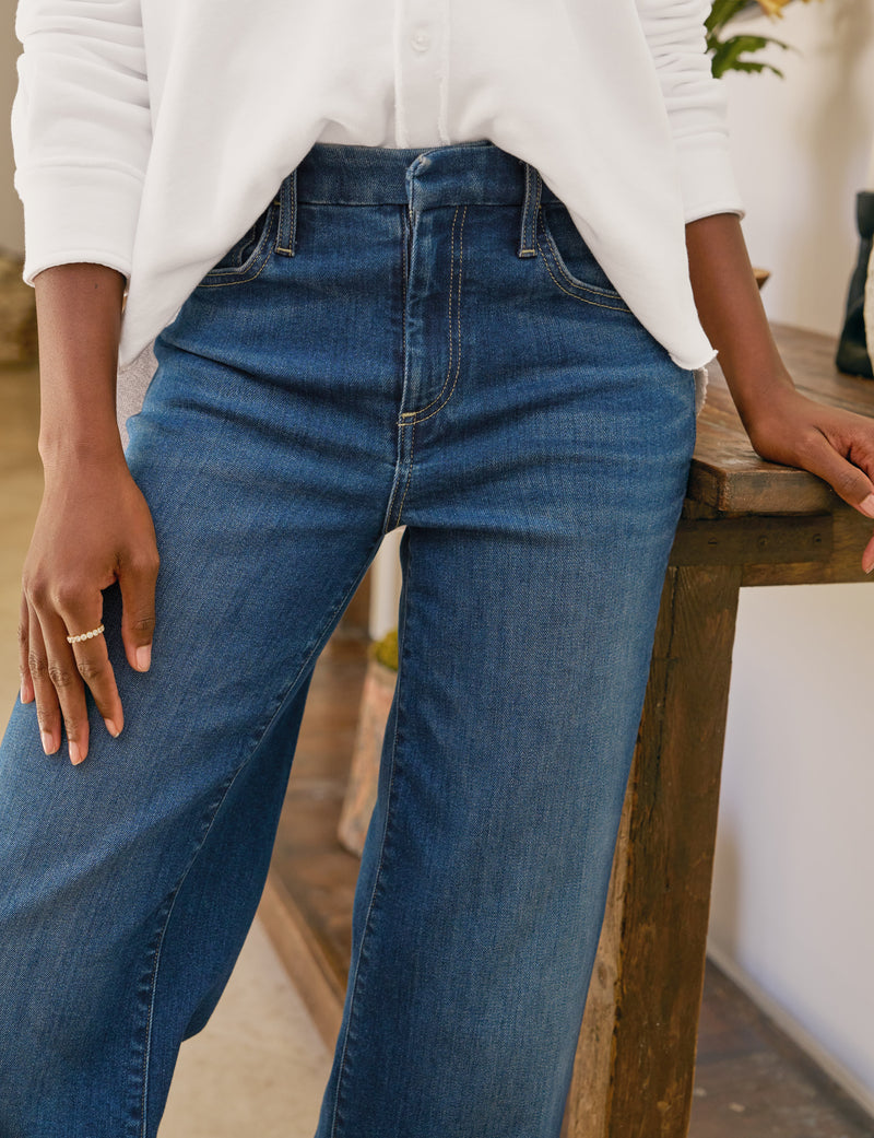 Frank & Eileen East Galway Long Gaucho Jeans 1999 Blue Wash-Denim-West of Woodward Boutique-Vancouver-Canada
