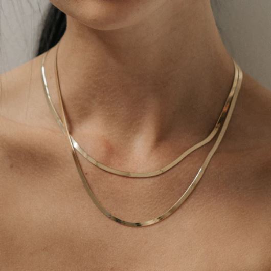 Enti Ana Thin Herringbone 18" Gold Vermeil-Accessories-West of Woodward Boutique-Vancouver-Canada