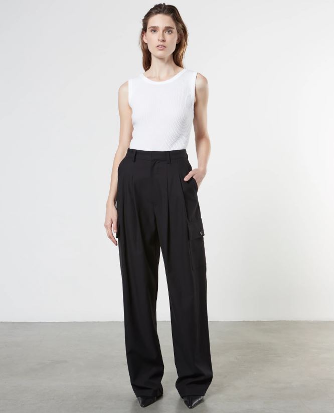 Enza Costa Cargo Trouser Cotton Twill- Black-Pants-West of Woodward Boutique-Vancouver-Canada