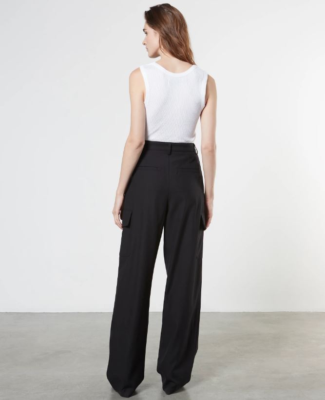 Enza Costa Cargo Trouser Cotton Twill- Black-Pants-West of Woodward Boutique-Vancouver-Canada