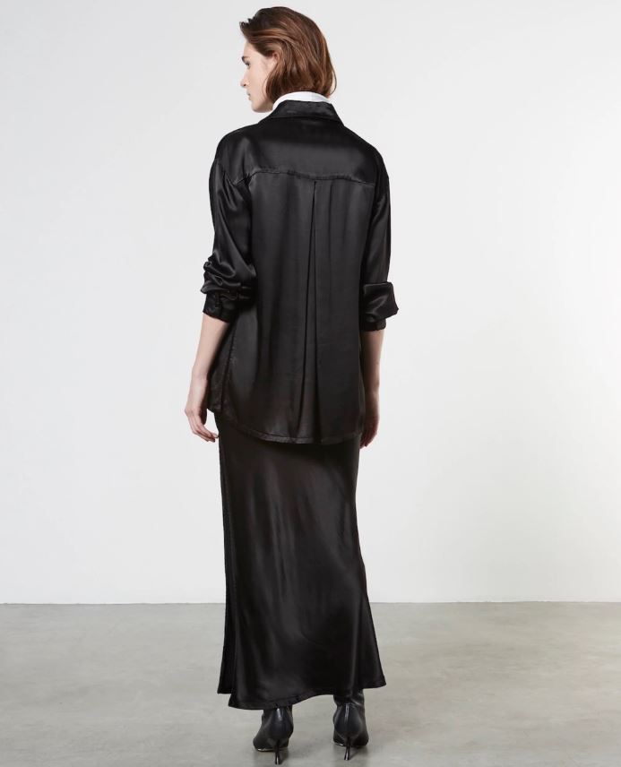 Enza Costa Satin Shirt- Black-Shirts-West of Woodward Boutique-Vancouver-Canada