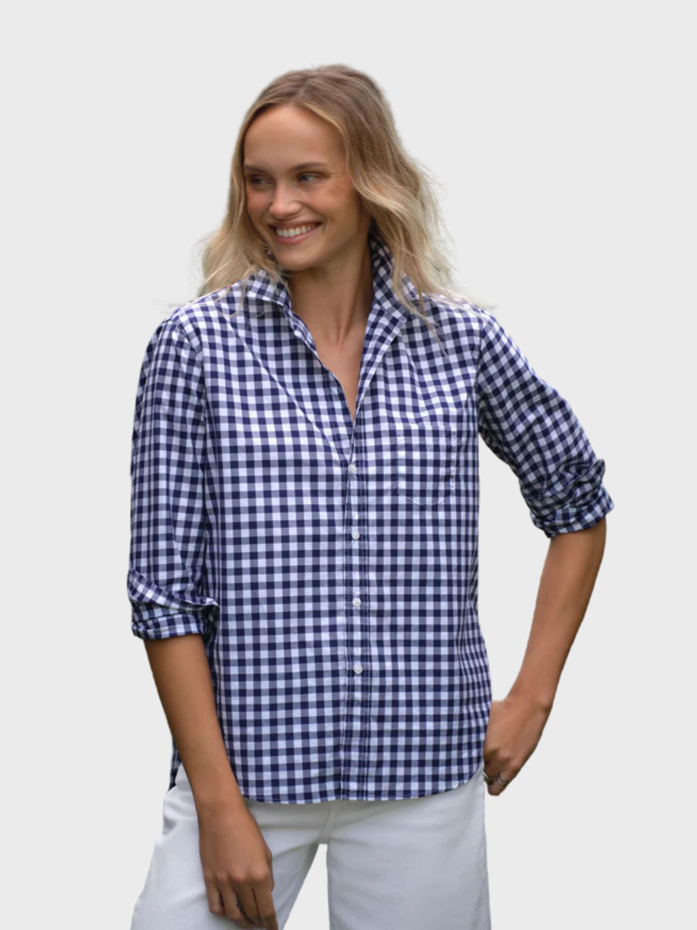 Frank & Eileen Eileen Button Up Shirt Navy Blue Check. Shop