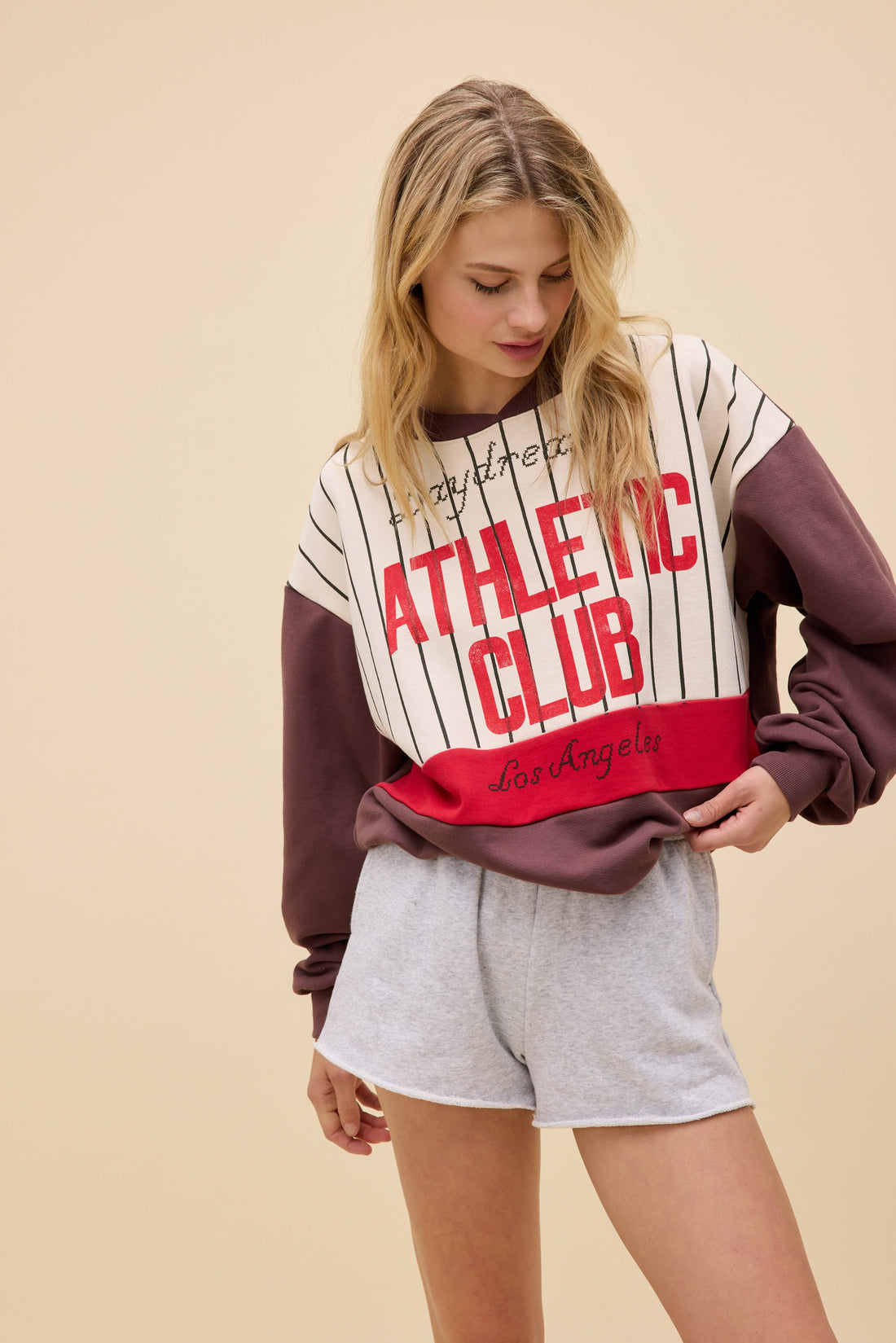 Daydreamer Athletic Club Colourblock Sweatshirt Brown-Sweatshirts-West of Woodward Boutique-Vancouver-Canada