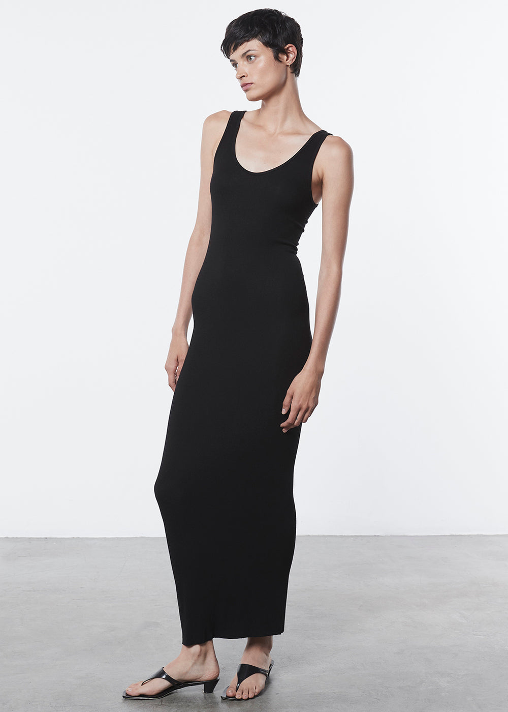 Enza Costa Stretch Silk Knit Maxi Tank Dress Black-Dresses-West of Woodward Boutique-Vancouver-Canada