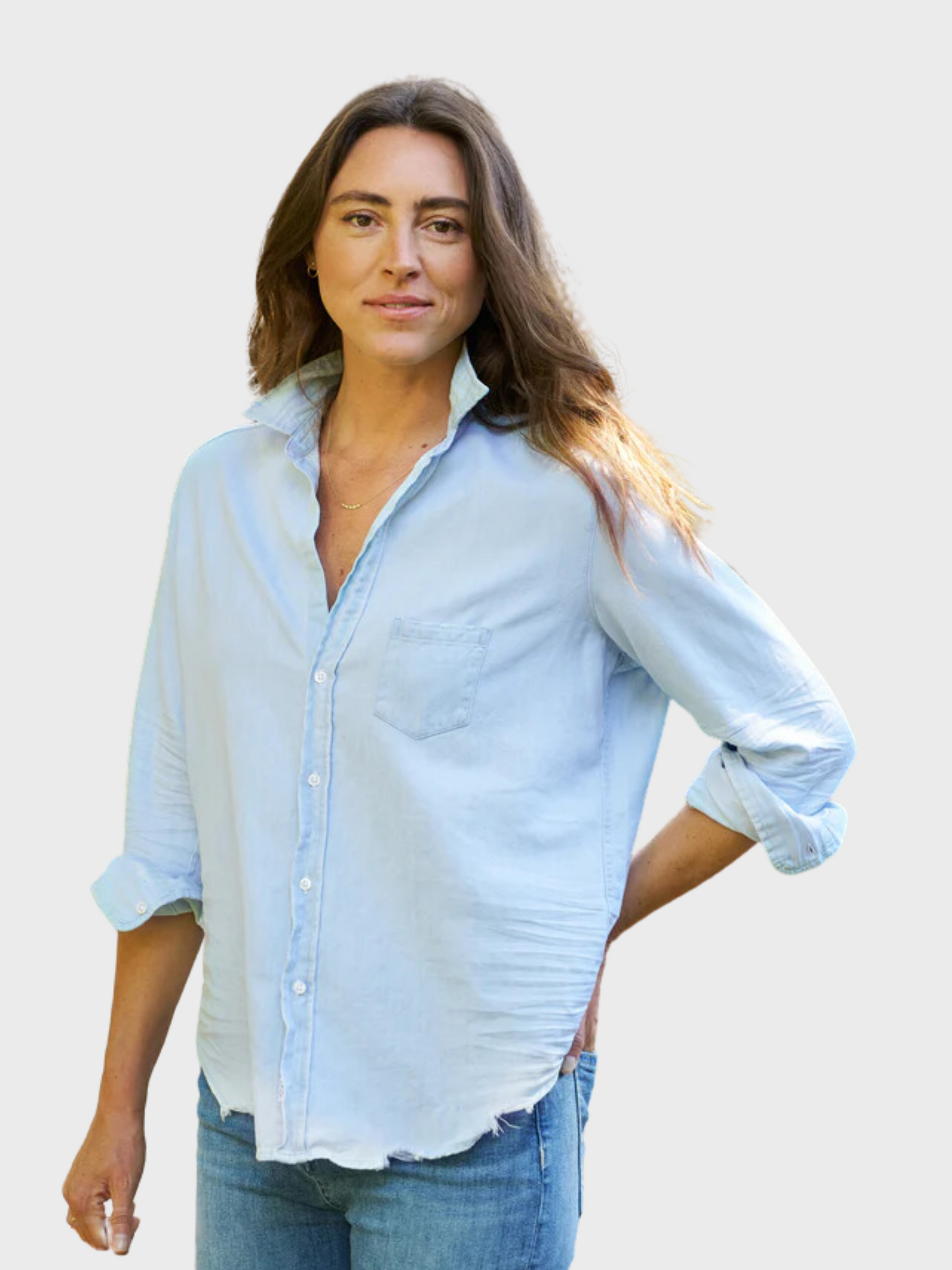 Frank &amp; Eileen Eileen Button Up- Classic Blue Tattered Wash-Shirts-M-West of Woodward Boutique-Vancouver-Canada