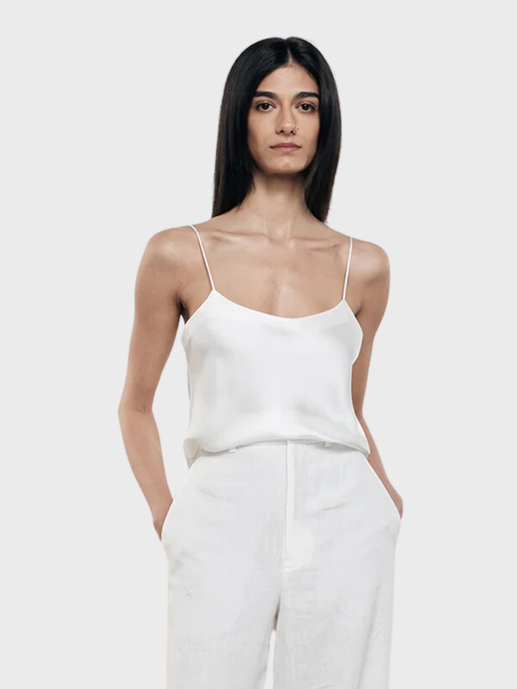 Enza Costa Silk Satin Camisole Off White-T-Shirts-West of Woodward Boutique-Vancouver-Canada