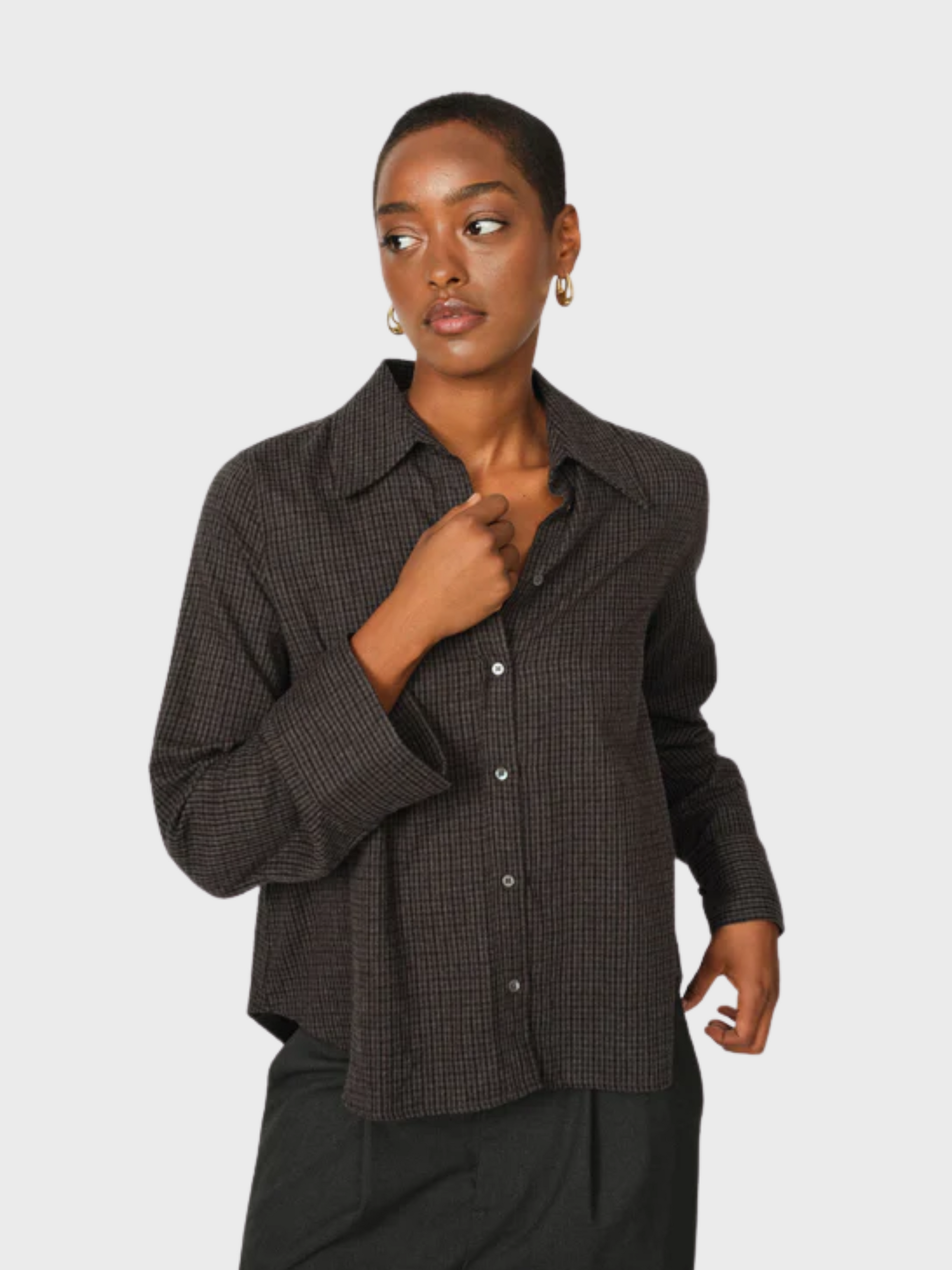 Mos Mosh Ayen Check Button Up Shirt Phantom-Shirts-West of Woodward Boutique-Vancouver-Canada