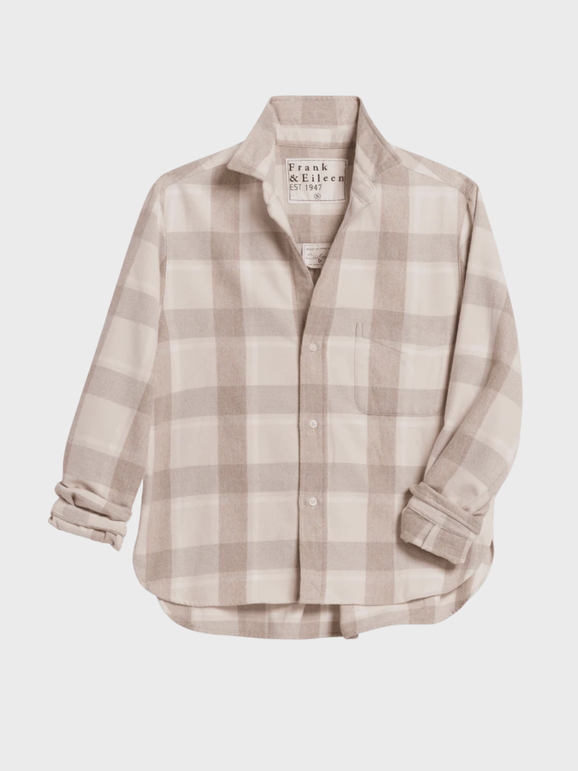 Frank & Eileen Silvio Button Up Shirt Large Cream Camel Plaid-Shirts-West of Woodward Boutique-Vancouver-Canada