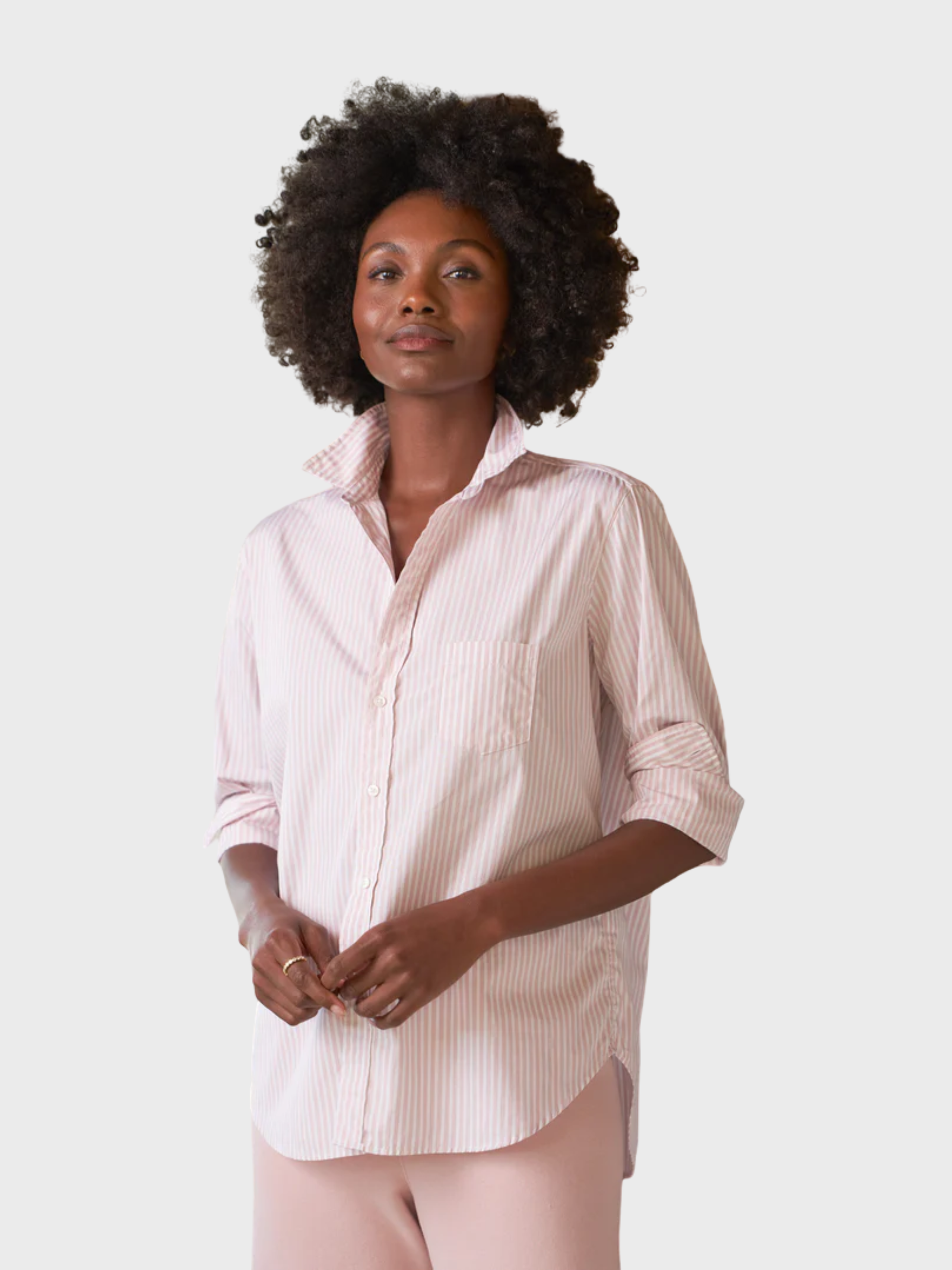 Frank & Eileen Eileen Button Up Shirt Pink White Multi Stripe-Shirts-West of Woodward Boutique-Vancouver-Canada