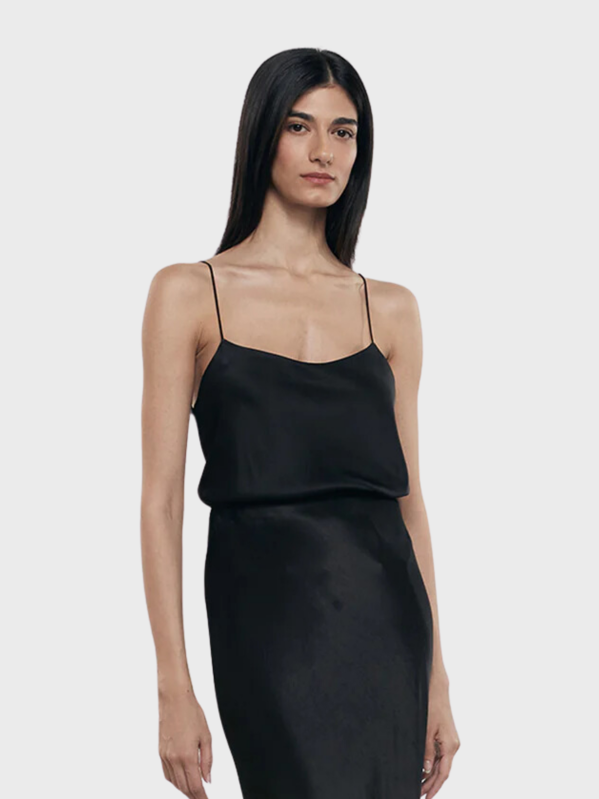 Enza Costa Silk Satin Camisole Black-T-Shirts-West of Woodward Boutique-Vancouver-Canada