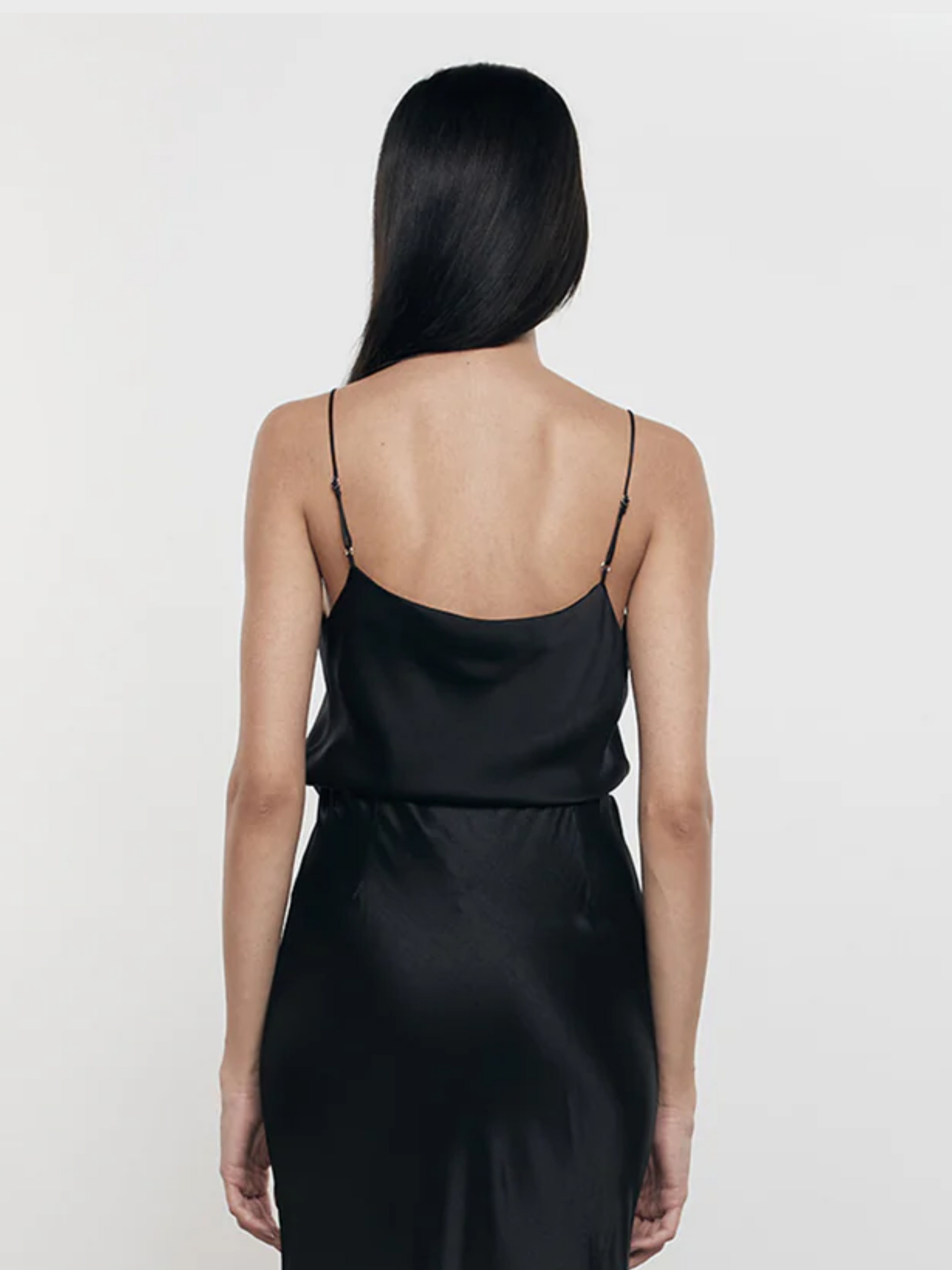 Enza Costa Silk Satin Camisole Black-T-Shirts-West of Woodward Boutique-Vancouver-Canada