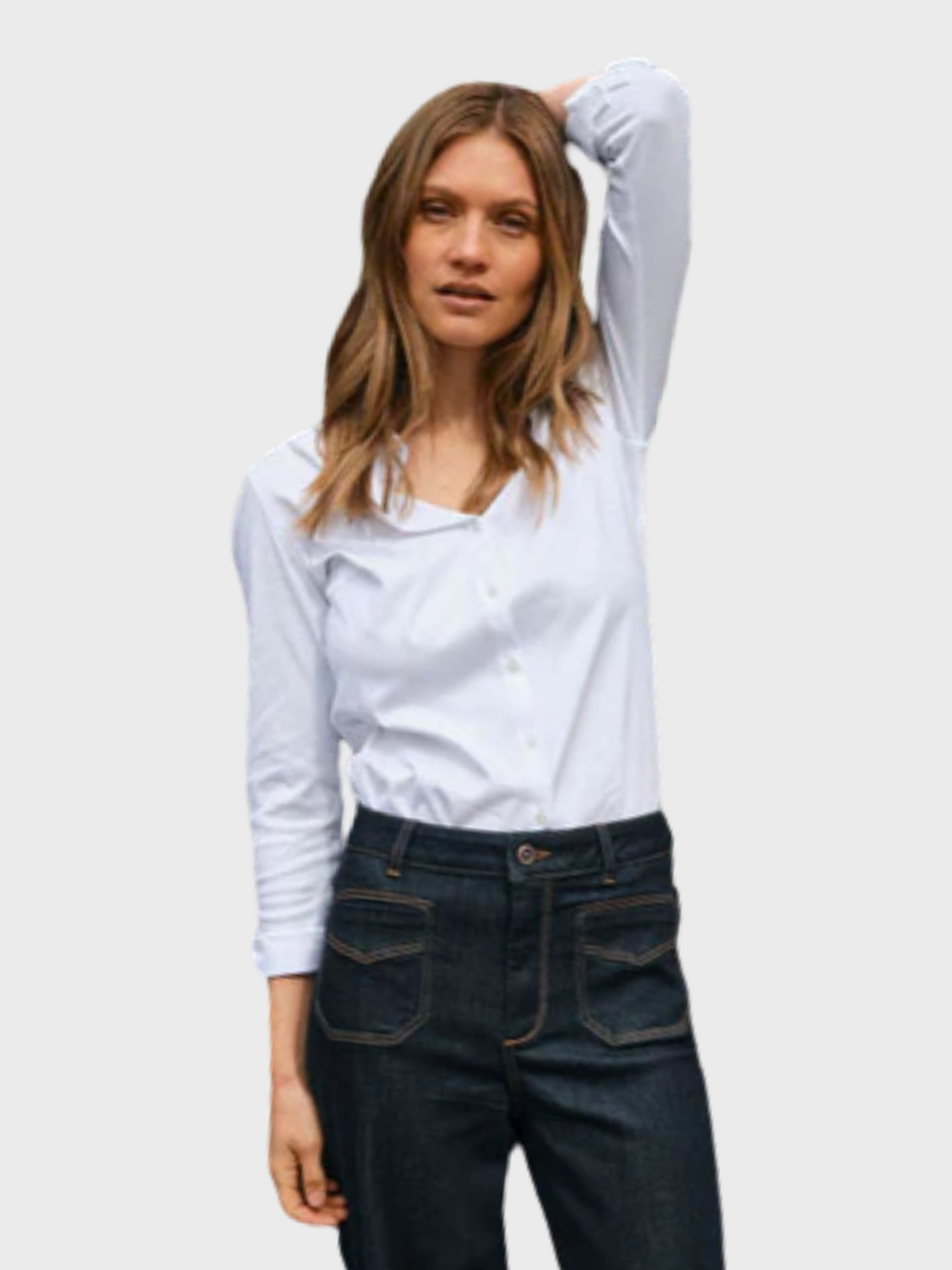 Mos Mosh Tina Jersey Button Up Shirt White-Shirts-West of Woodward Boutique-Vancouver-Canada