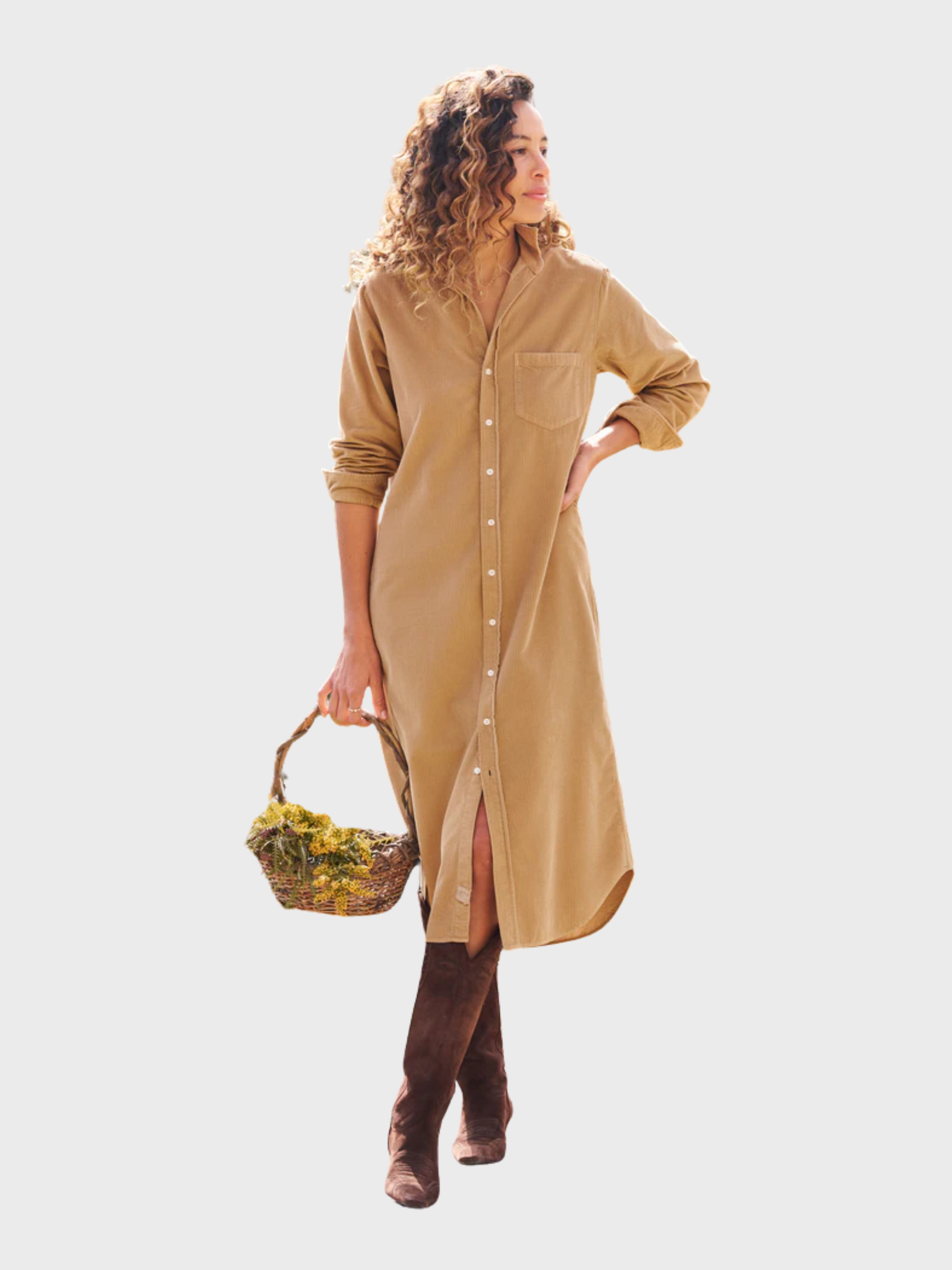 Frank & Eileen Rory Maxi Shirtdress Corduroy Camel-Dresses-West of Woodward Boutique-Vancouver-Canada