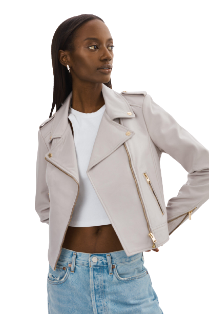 Grey faux deals leather jacket