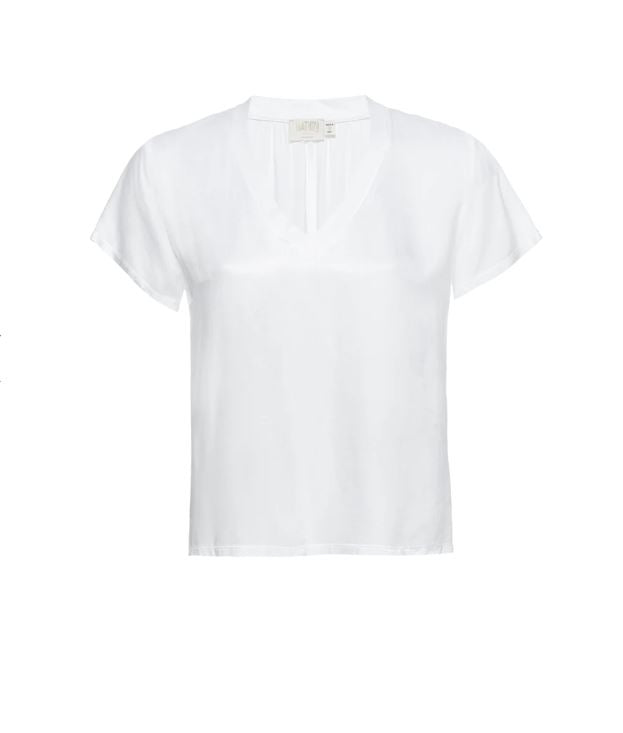 Nation June Sateen V-Neck- White-T-Shirts-West of Woodward Boutique-Vancouver-Canada