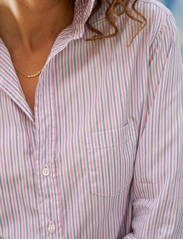 Frank &amp; Eileen Eileen Button Up Shirt Navy Pink Multi Stripe-Shirts-West of Woodward Boutique-Vancouver-Canada