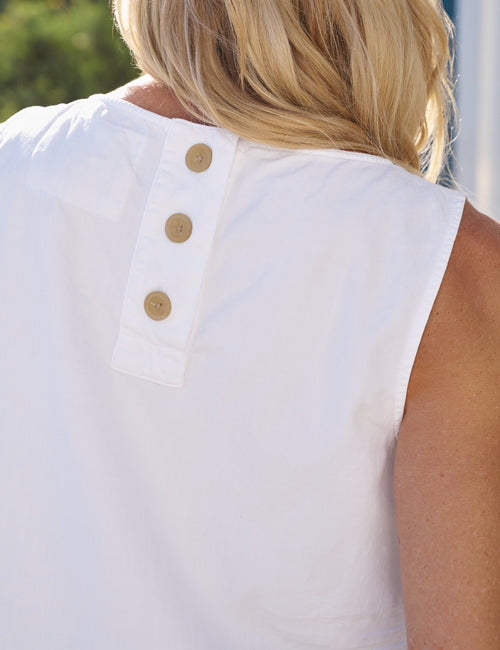 Frank &amp; Eileen Shell Tank White Tattered Denim-T-Shirts-West of Woodward Boutique-Vancouver-Canada