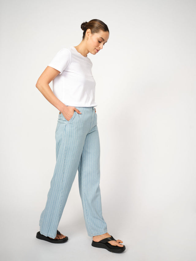 Mos Mosh Vincent Stripe Pant Light Blue-Pants-West of Woodward Boutique-Vancouver-Canada