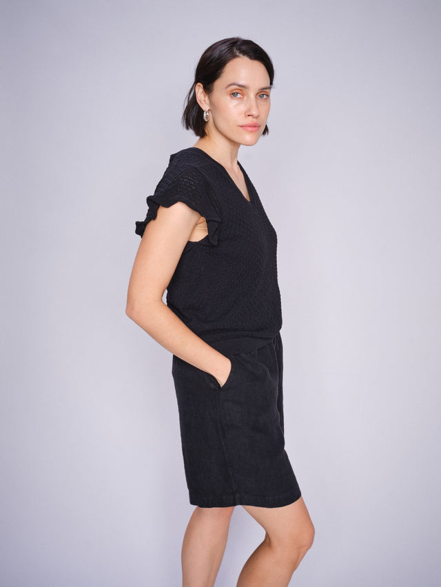 Mos Mosh Emmie Linen Bermuda Shorts Black-Shorts-West of Woodward Boutique-Vancouver-Canada