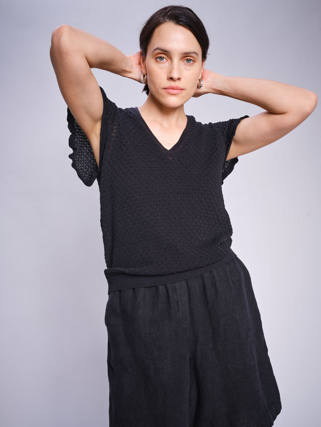 Mos Mosh Emmie Linen Bermuda Shorts Black-Shorts-West of Woodward Boutique-Vancouver-Canada