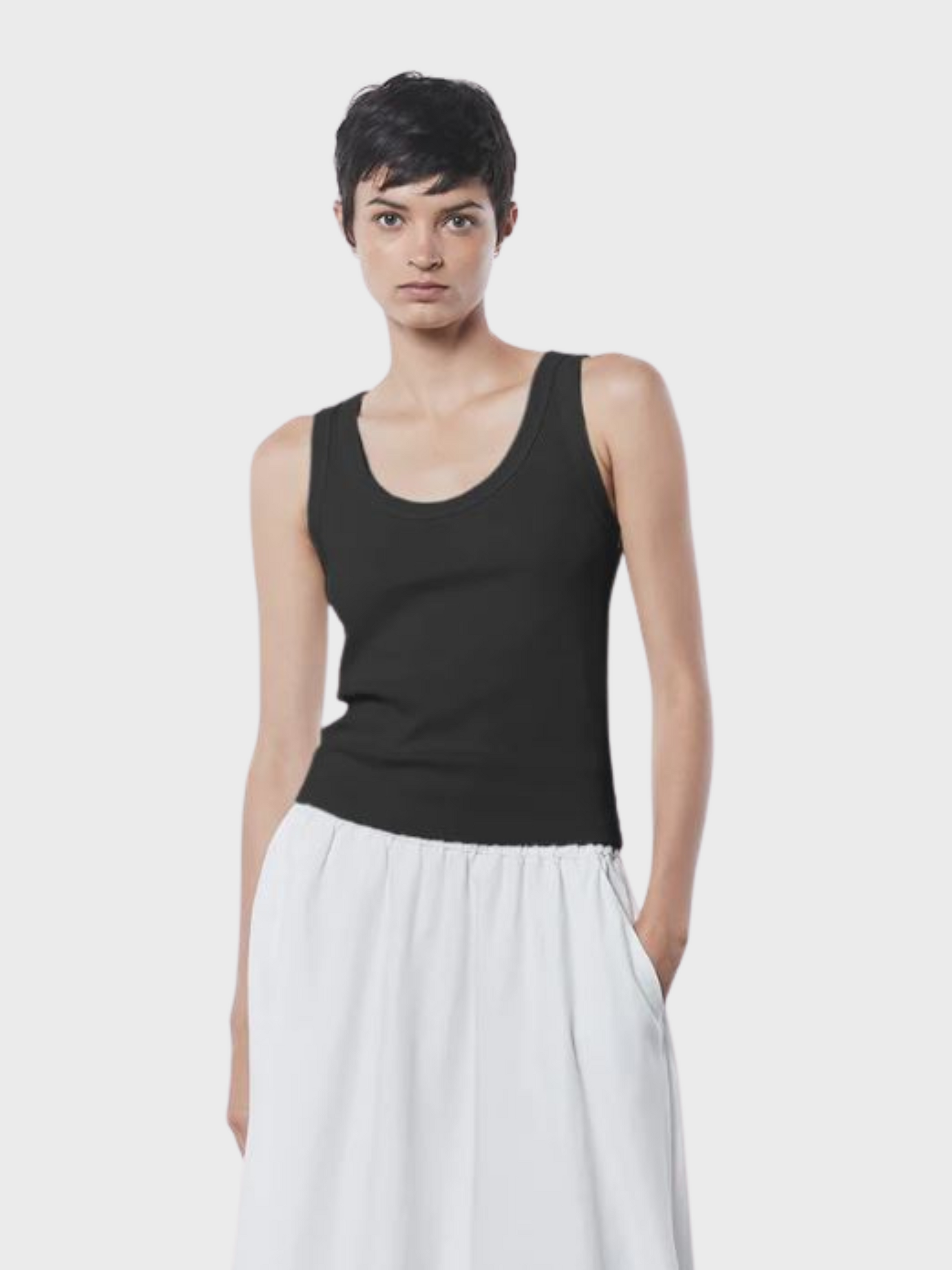 Enza Costa Supima Rib Scoop Tank Black-T-Shirts-XS-West of Woodward Boutique-Vancouver-Canada