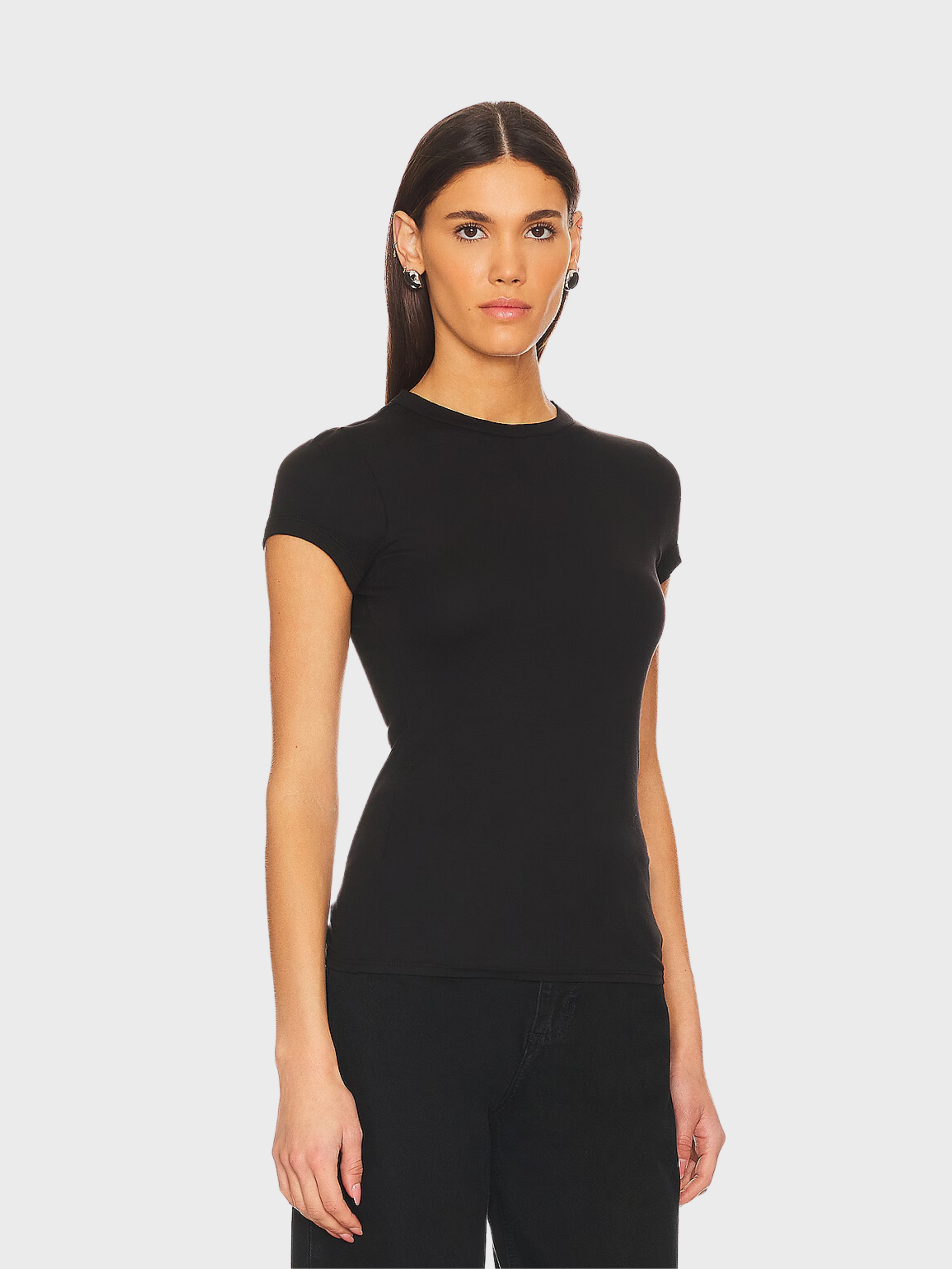 Enza Costa Supima Cotton Cap Sleeve Crew Black-T-Shirts-West of Woodward Boutique-Vancouver-Canada