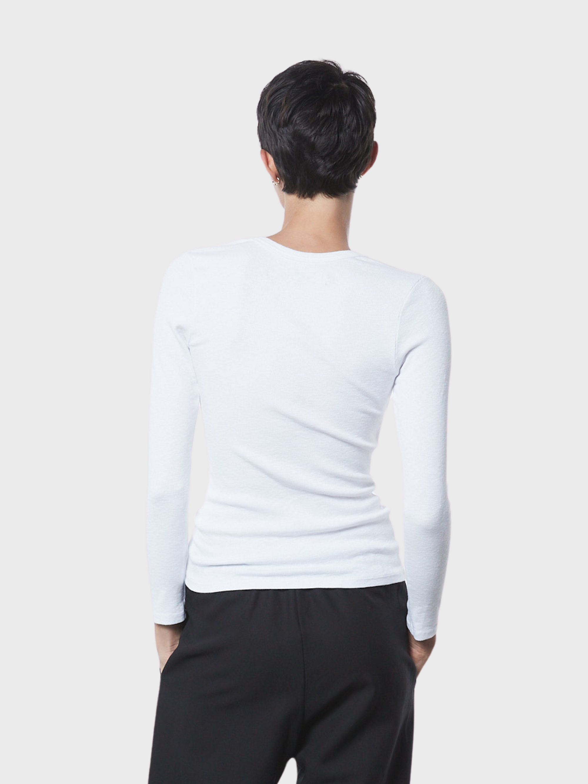 Enza Costa Textured Rib Long Sleeve U-Neck Tee White-T-Shirts-West of Woodward Boutique-Vancouver-Canada