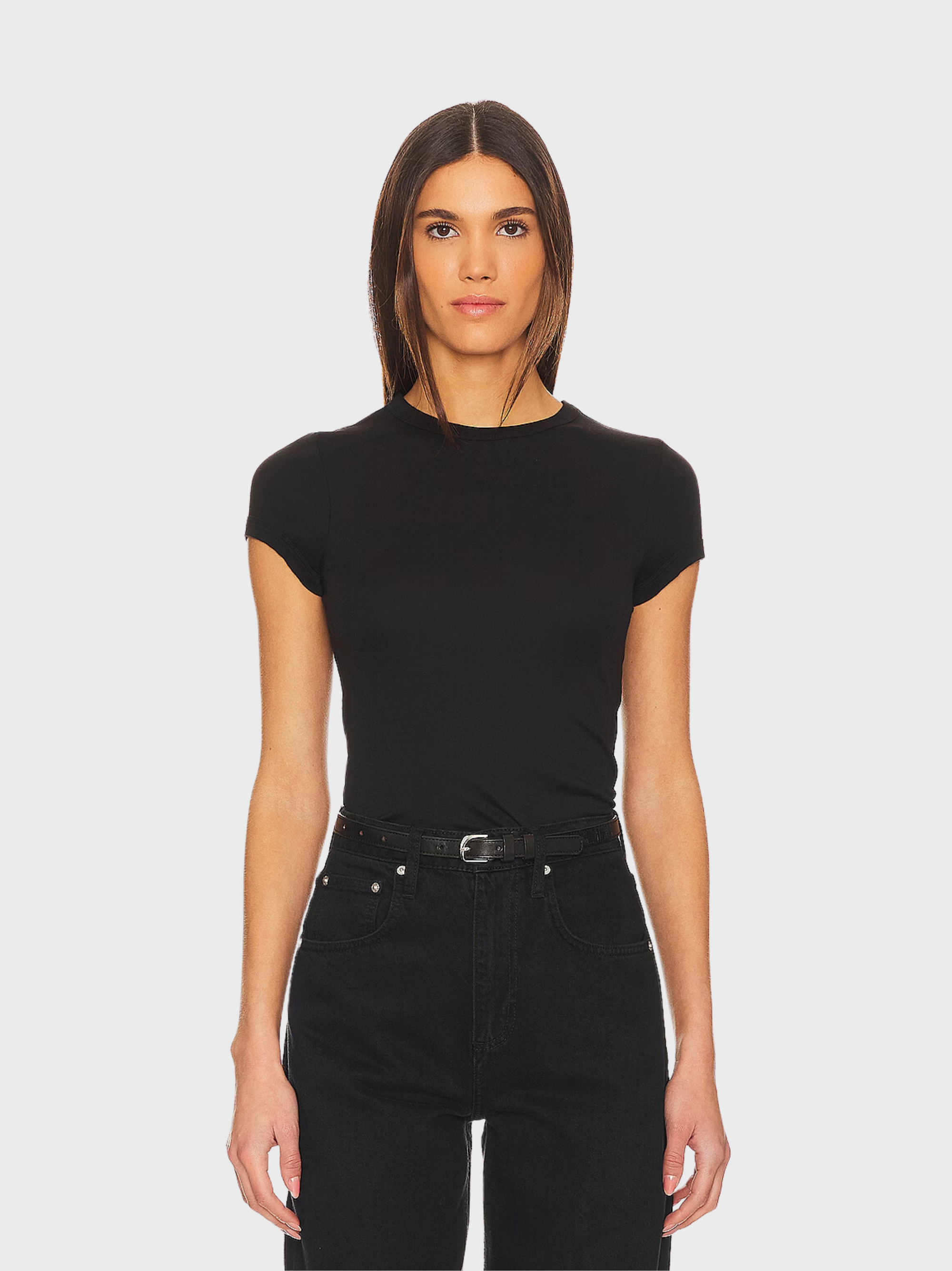 Enza Costa Supima Cotton Cap Sleeve Crew Black-T-Shirts-West of Woodward Boutique-Vancouver-Canada