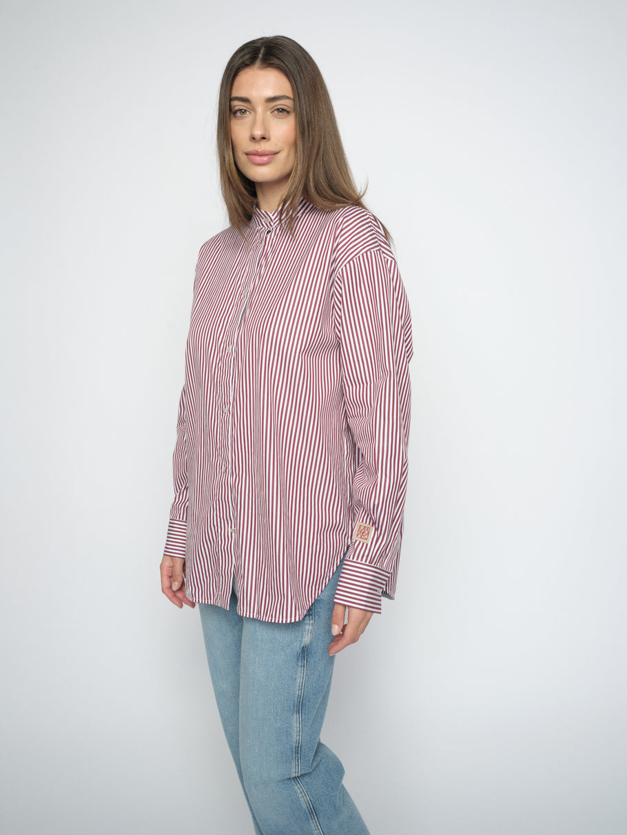 Mos Mosh Karis Slim Stripe Button Up Shirt Cabernet