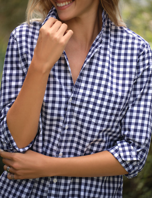 Frank &amp; Eileen Eileen Button Up Shirt Navy Blue Check