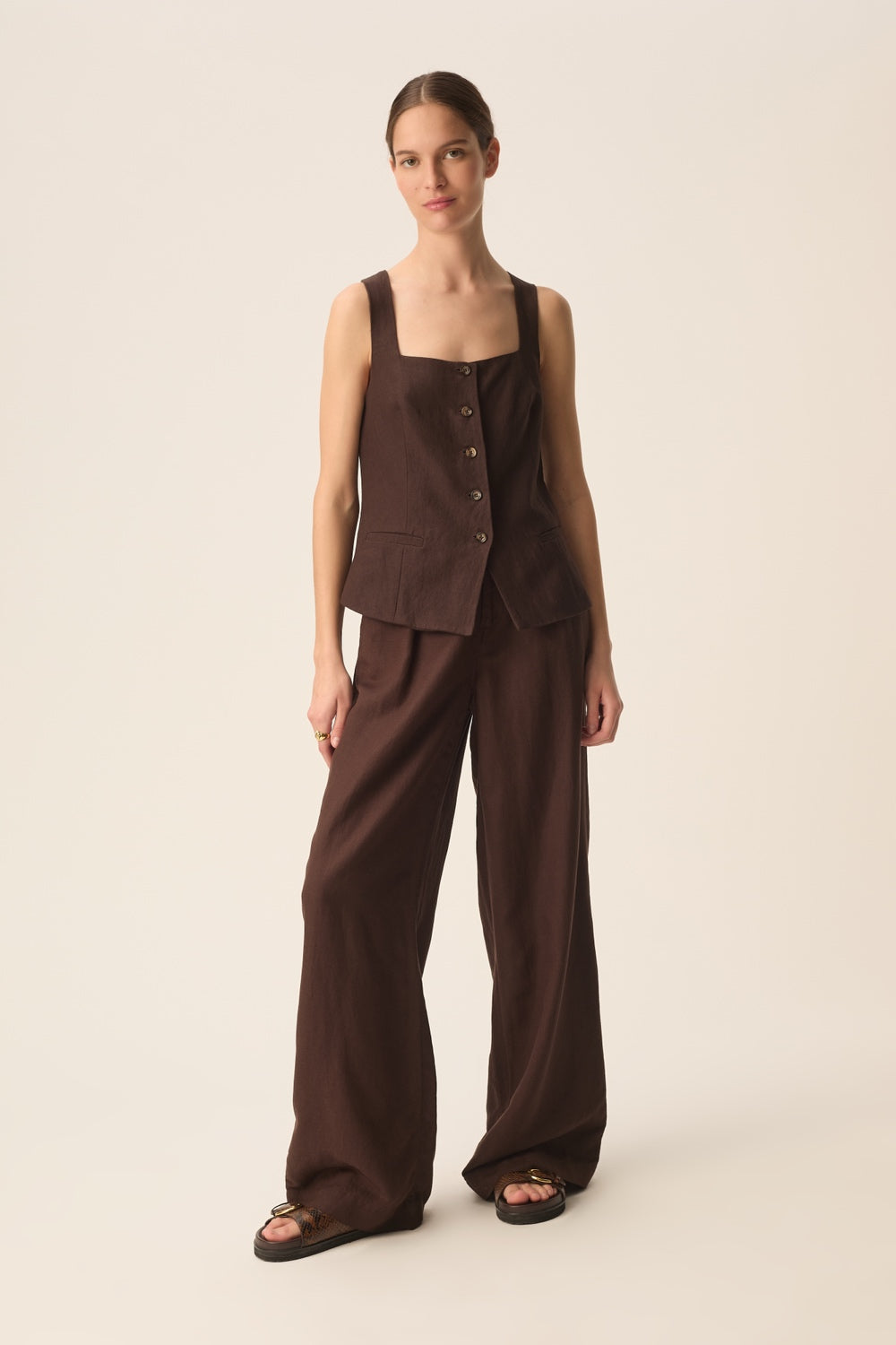 Des Petits Hauts Tahmara Vest Terre-Shirts-West of Woodward Boutique-Vancouver-Canada