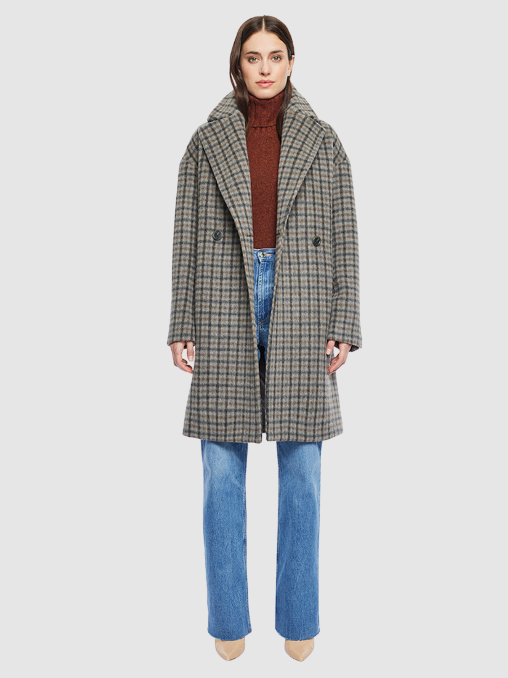 HiSO 2150 Grey Check Coat-Coats-West of Woodward Boutique-Vancouver-Canada