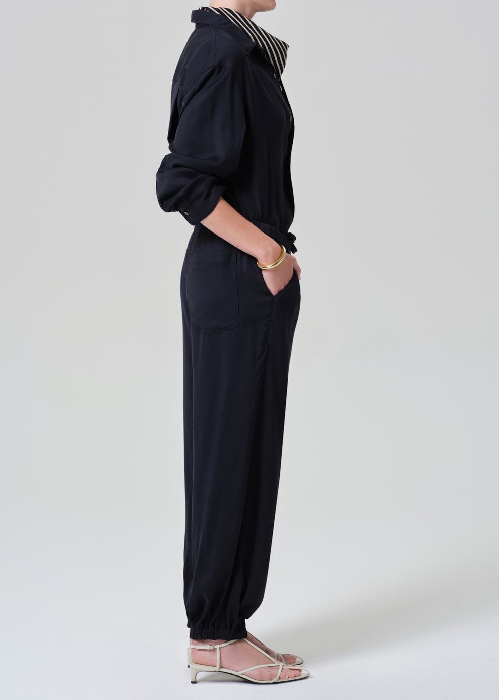COH Bubble Pull On Pant Portofino Twill Navy-Pants-West of Woodward Boutique-Vancouver-Canada