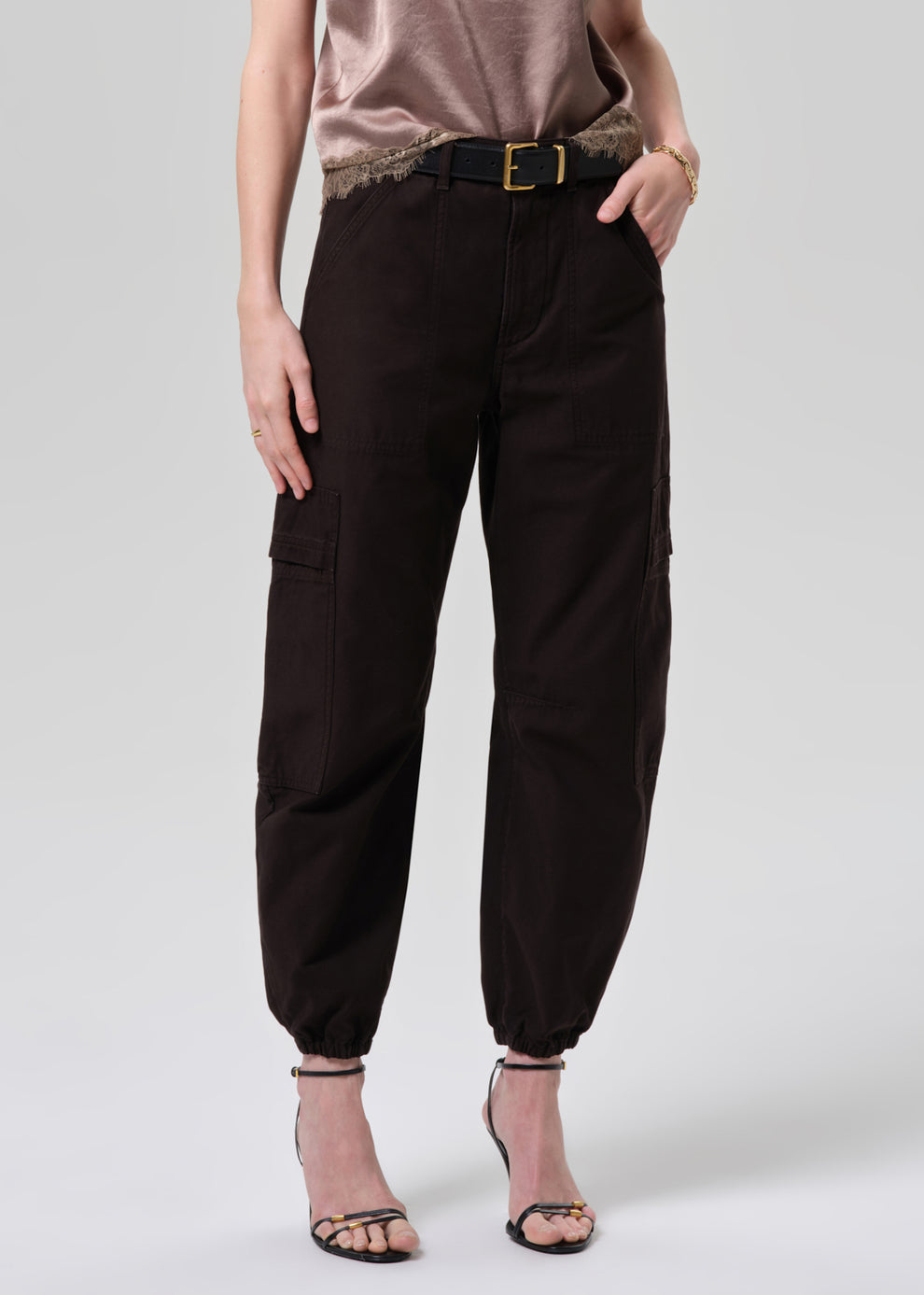 COH Ciela Bubble Hem Utility Pant Espresso-Pants-West of Woodward Boutique-Vancouver-Canada