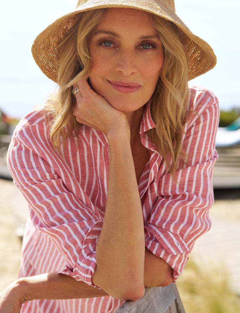 Frank & Eileen Mary Classic Shirtdress Red White Textured Stripe-Dresses-West of Woodward Boutique-Vancouver-Canada