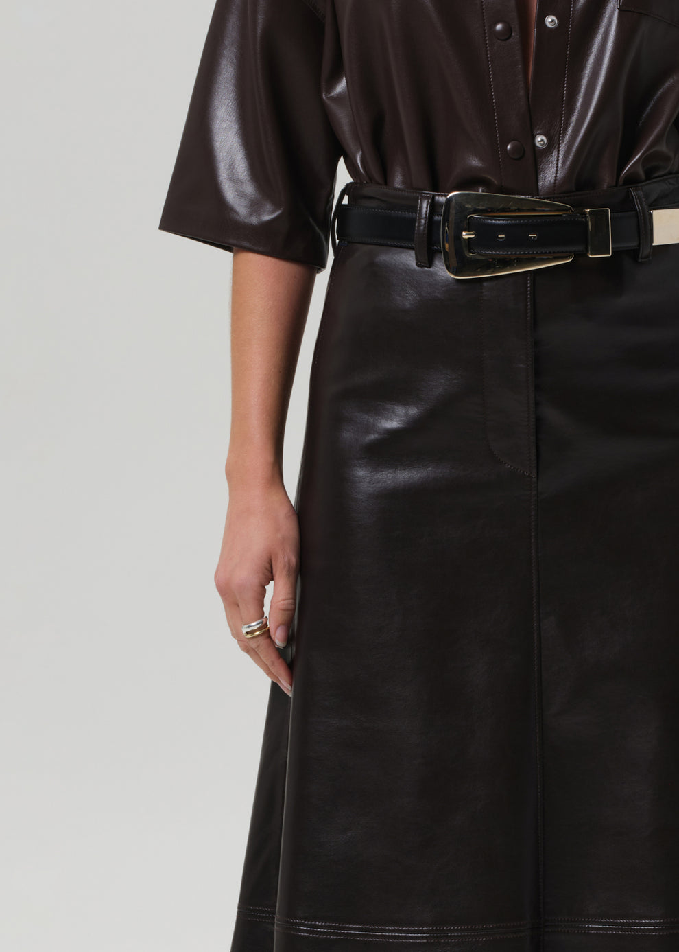 COH Cassia Leather Skirt Chocolate Brown-Dresses-West of Woodward Boutique-Vancouver-Canada