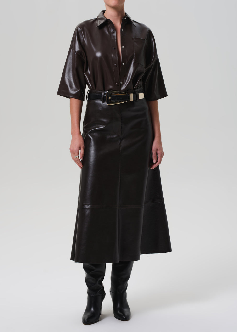 COH Cassia Leather Skirt Chocolate Brown-Dresses-West of Woodward Boutique-Vancouver-Canada