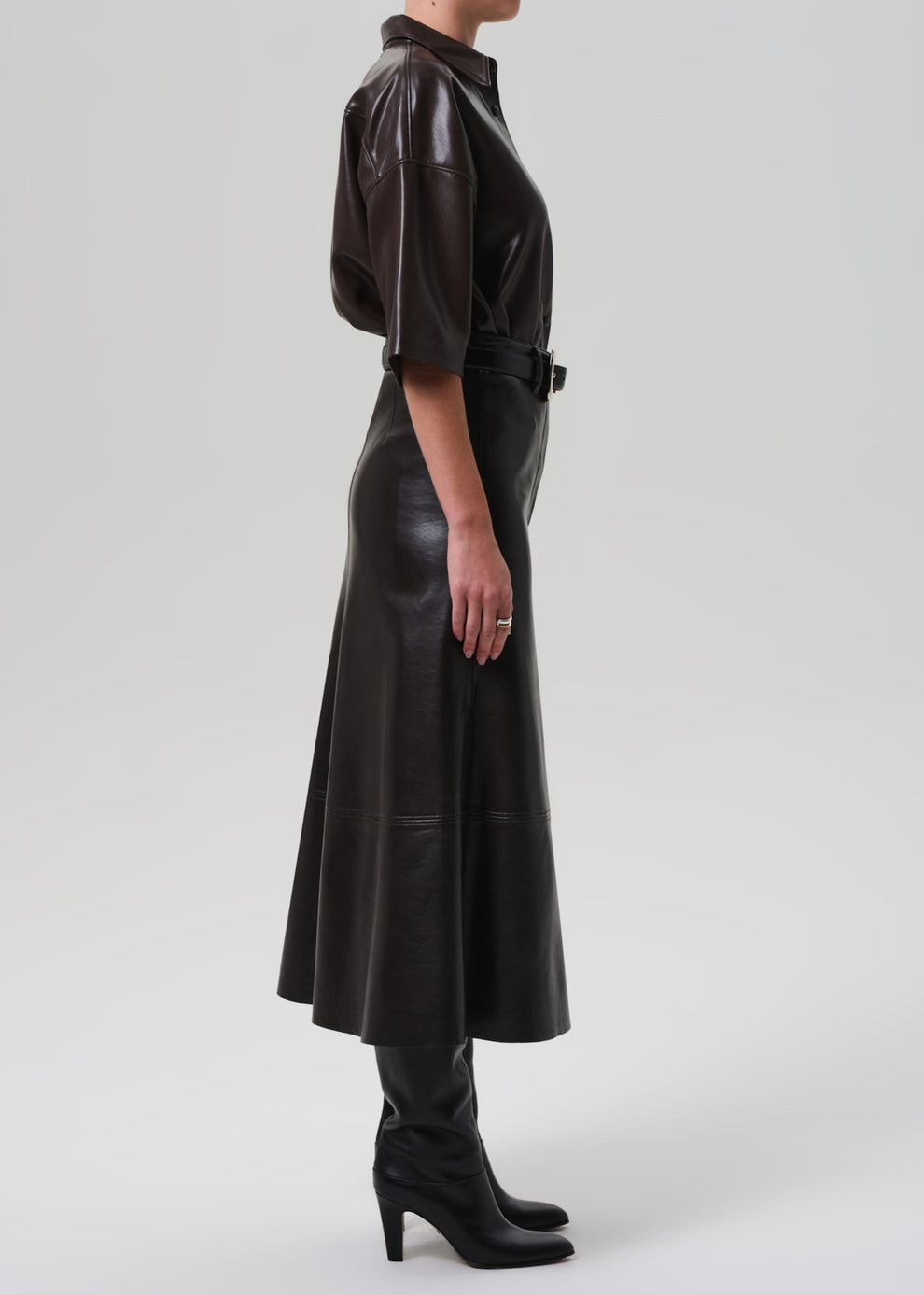 COH Cassia Leather Skirt Chocolate Brown-Dresses-West of Woodward Boutique-Vancouver-Canada