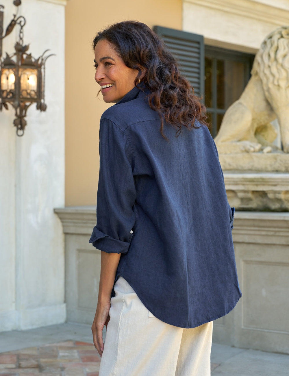 Frank & Eileen Eileen Button Up Linen Shirt Navy-Shirts-West of Woodward Boutique-Vancouver-Canada
