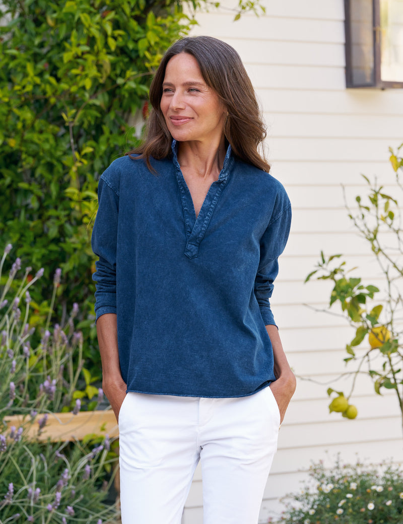 Frank &amp; Eileen Patrick Popover Henley Heritage Jersey Indigo Mineral-T-Shirts-West of Woodward Boutique-Vancouver-Canada