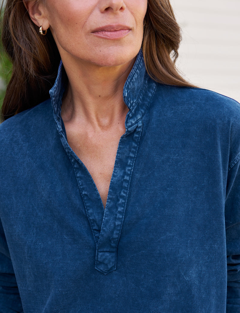 Frank & Eileen Patrick Popover Henley Heritage Jersey Indigo Mineral-T-Shirts-West of Woodward Boutique-Vancouver-Canada