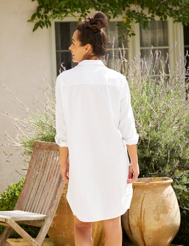 Frank &amp; Eileen Mary Shirtdress White Tattered Denim-Dresses-West of Woodward Boutique-Vancouver-Canada