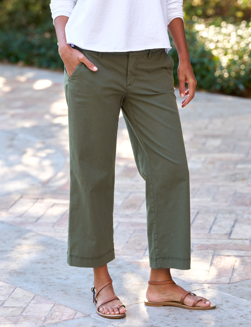 Frank &amp; Eileen Westport Italian Wide Leg Chino - Army-Pants-West of Woodward Boutique-Vancouver-Canada