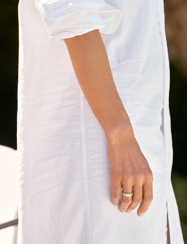 Frank & Eileen Rory Maxi Shirtdress White Tattered Denim-Dresses-West of Woodward Boutique-Vancouver-Canada