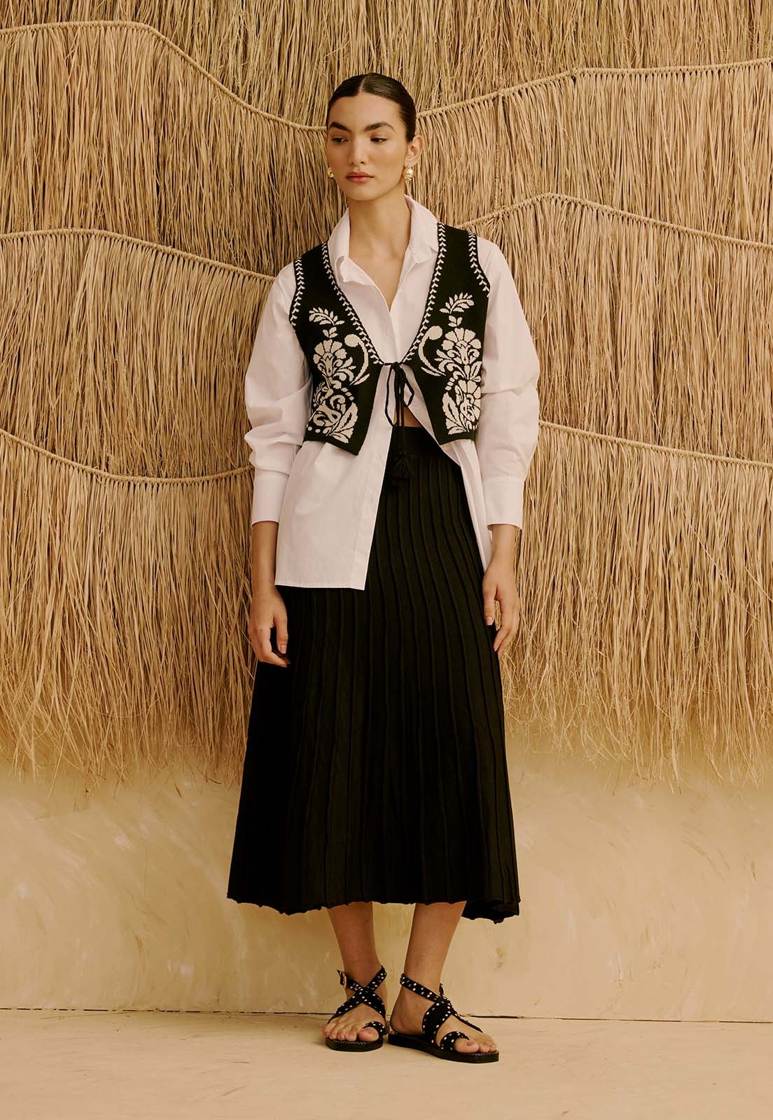 CaCay Pleated Knit Fabric Skirt Black-Dresses-West of Woodward Boutique-Vancouver-Canada