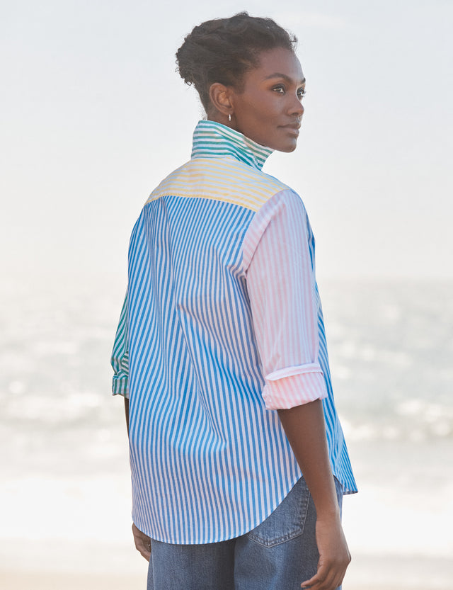 Frank &amp; Eileen Eileen Button Up Shirt Colorblock Stripe-Shirts-West of Woodward Boutique-Vancouver-Canada