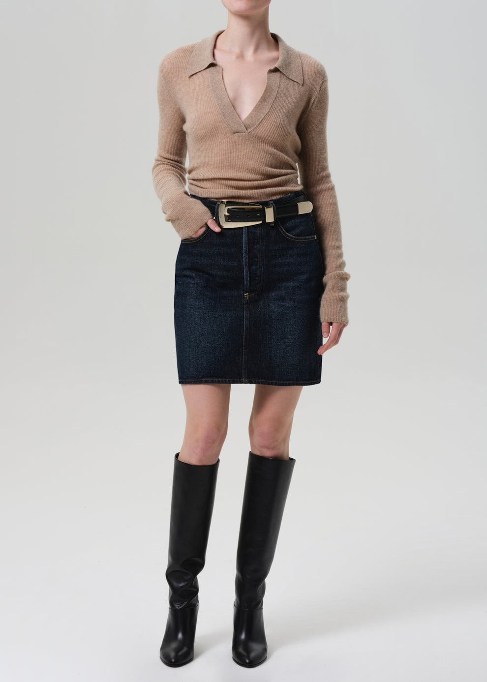 COH Simone Polo Sweater Mushroom-Sweaters-West of Woodward Boutique-Vancouver-Canada