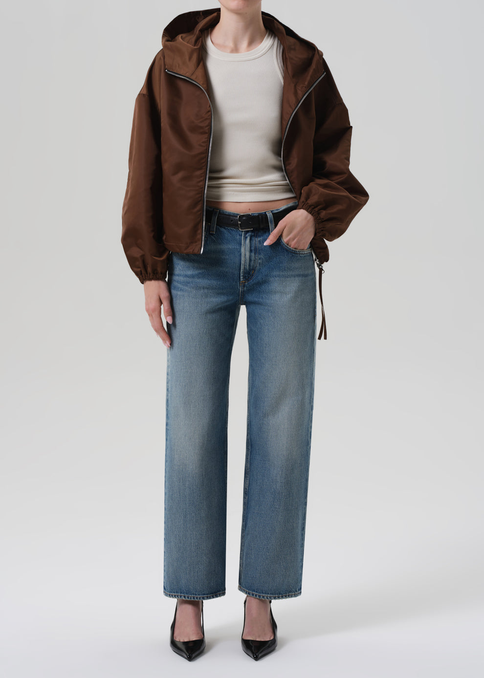 COH Cropped Nylon Windbreaker Brown-Jackets-West of Woodward Boutique-Vancouver-Canada